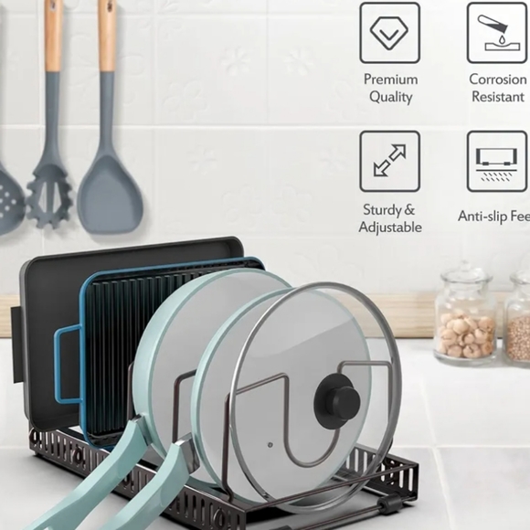 Puricon 15 Adjustable Dividers Pot Rack Pan Lid Organizer, 3 in 1 set Bronze H1 - Picture 2 of 7